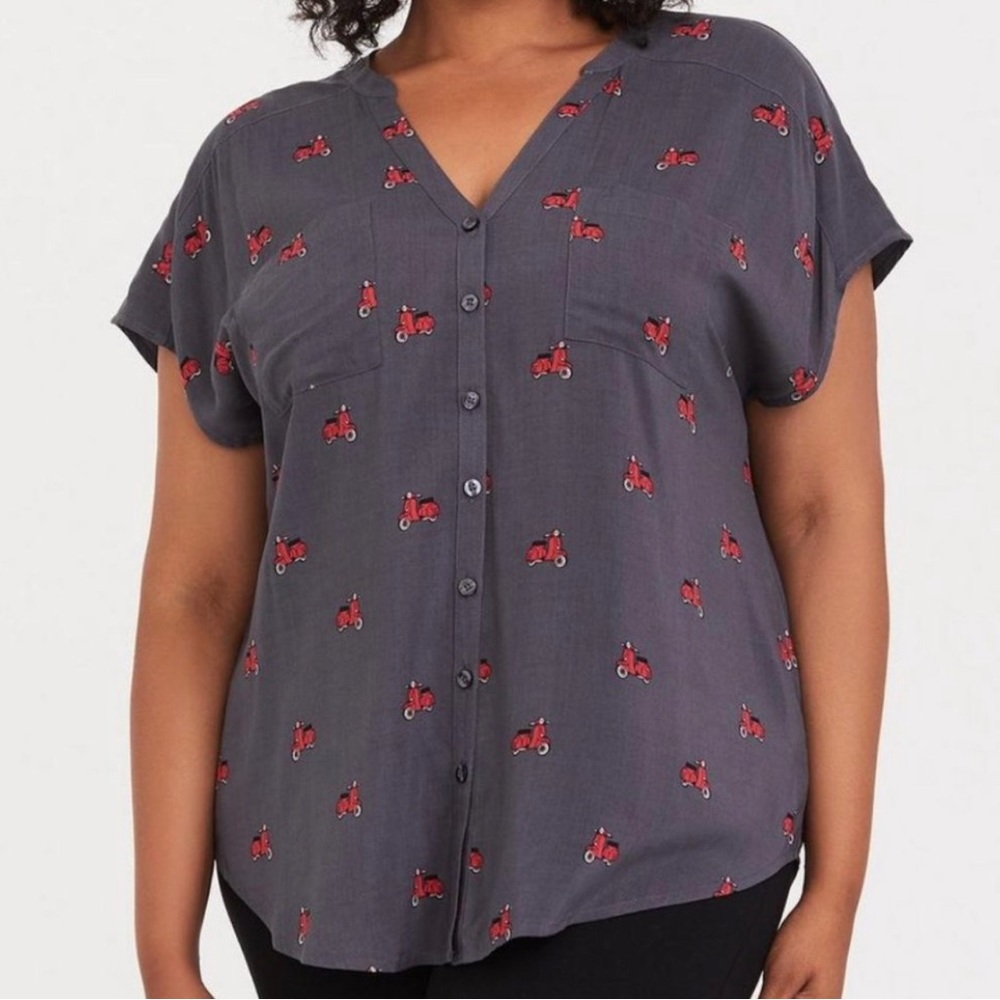 Torrid electric scooter print blouse